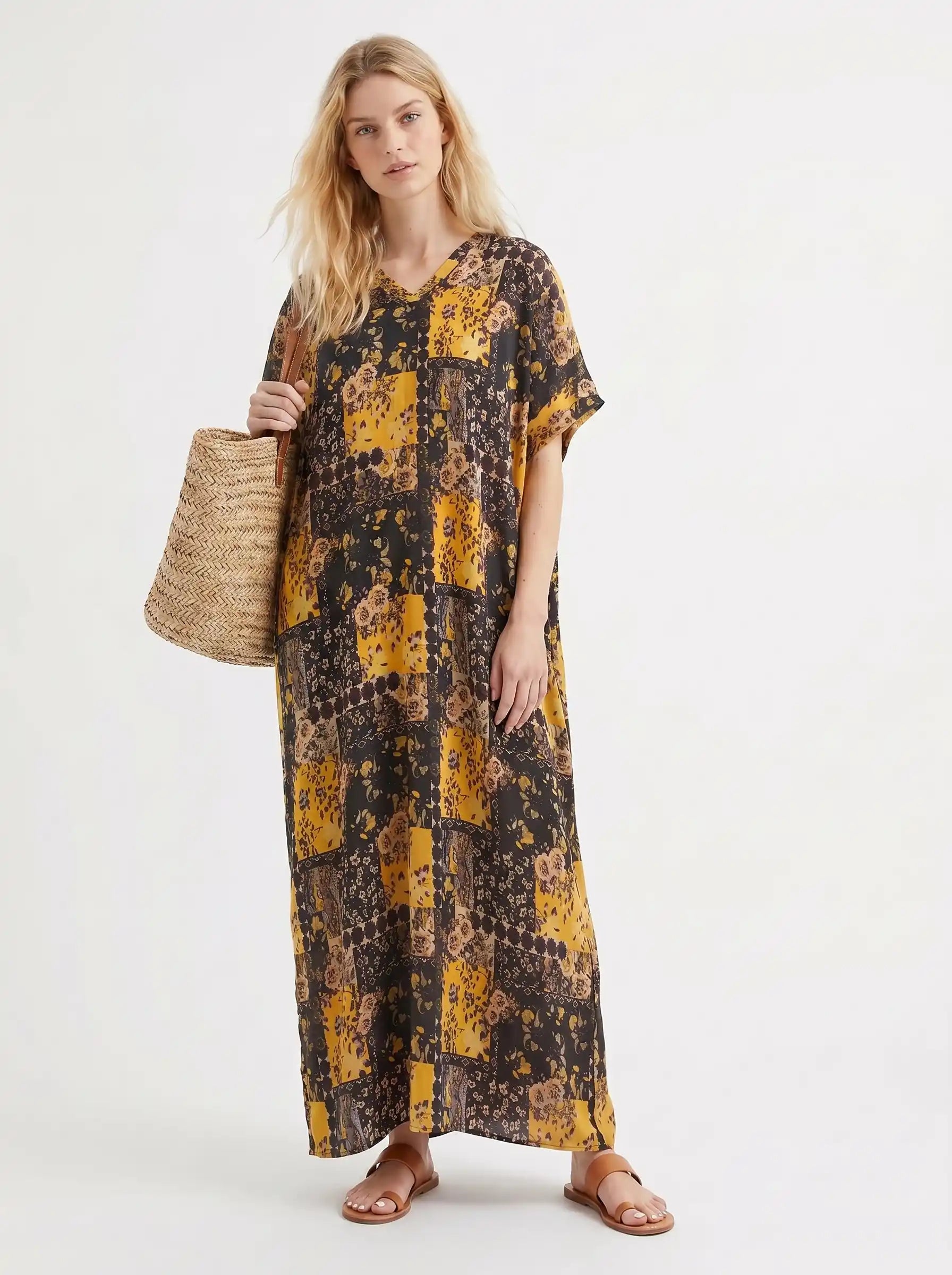 The Goldie - Black & Gold Patchwork Caftan