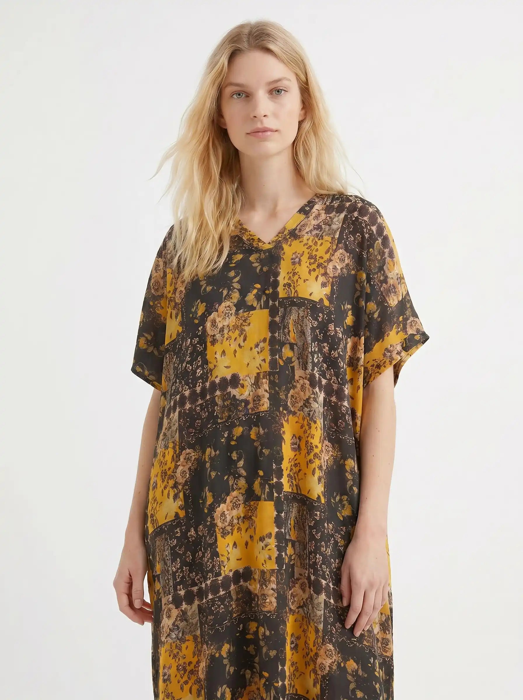 The Goldie - Black & Gold Patchwork Caftan