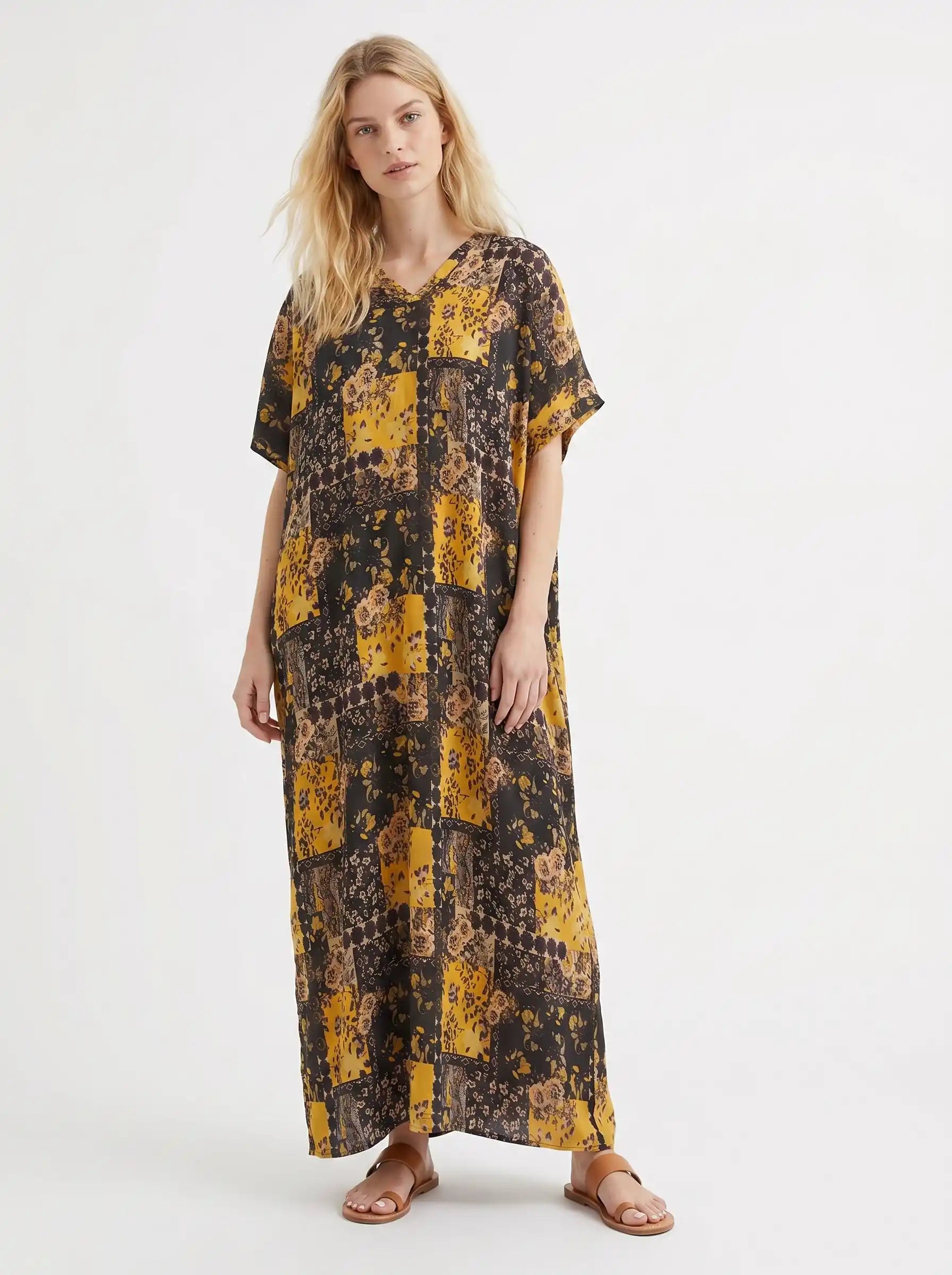 Le Caftan Goldie - Patchwork Noir et Or