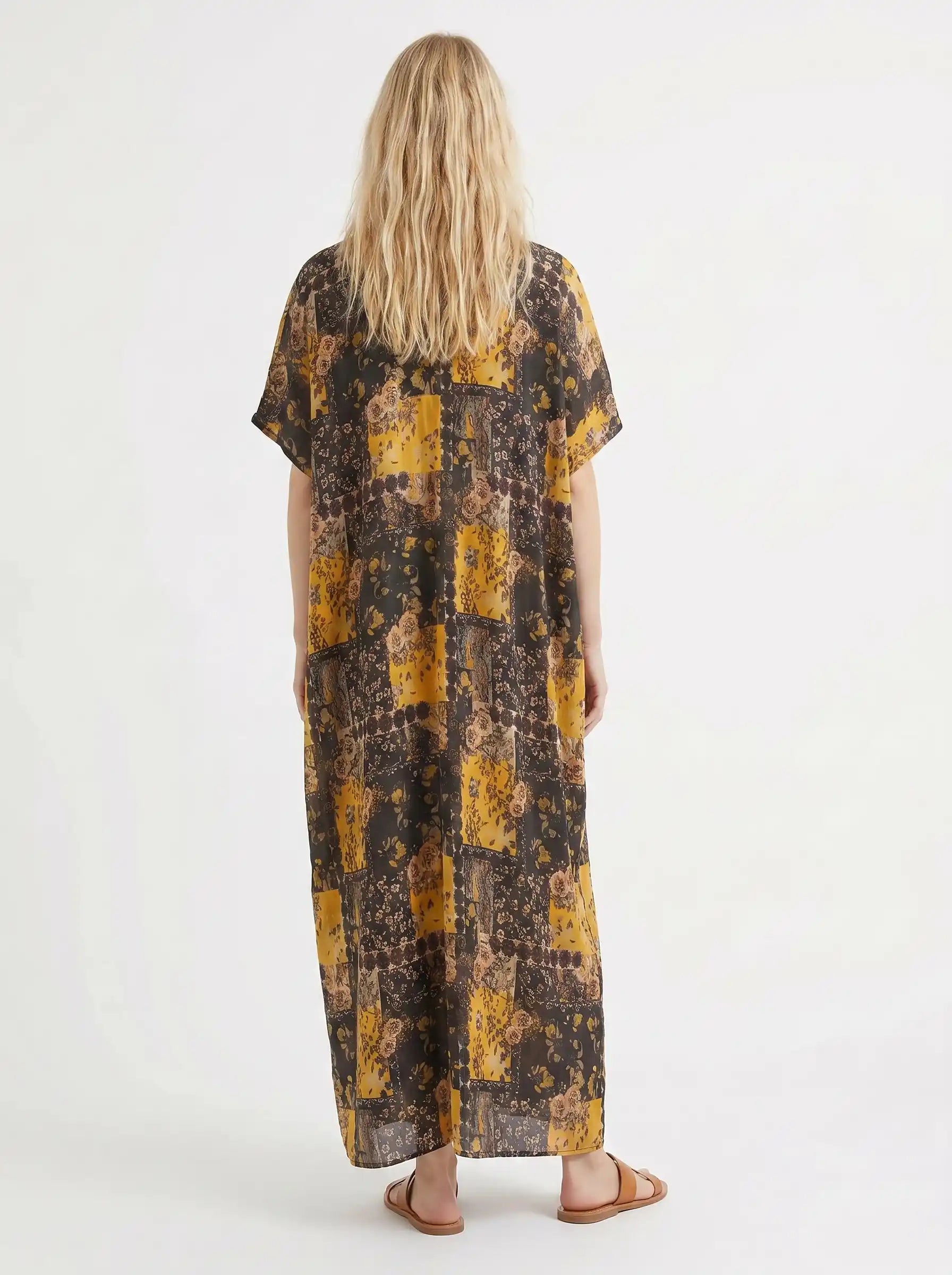 The Goldie - Black & Gold Patchwork Caftan