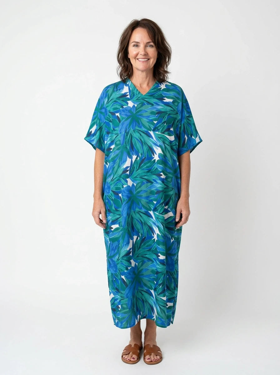 The Palma - Blue & Green Palm Caftan