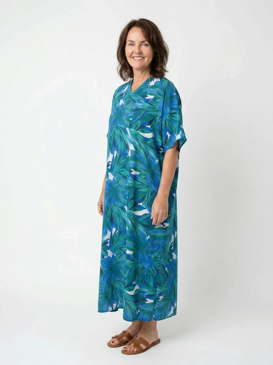 The Palma - Blue & Green Palm Caftan