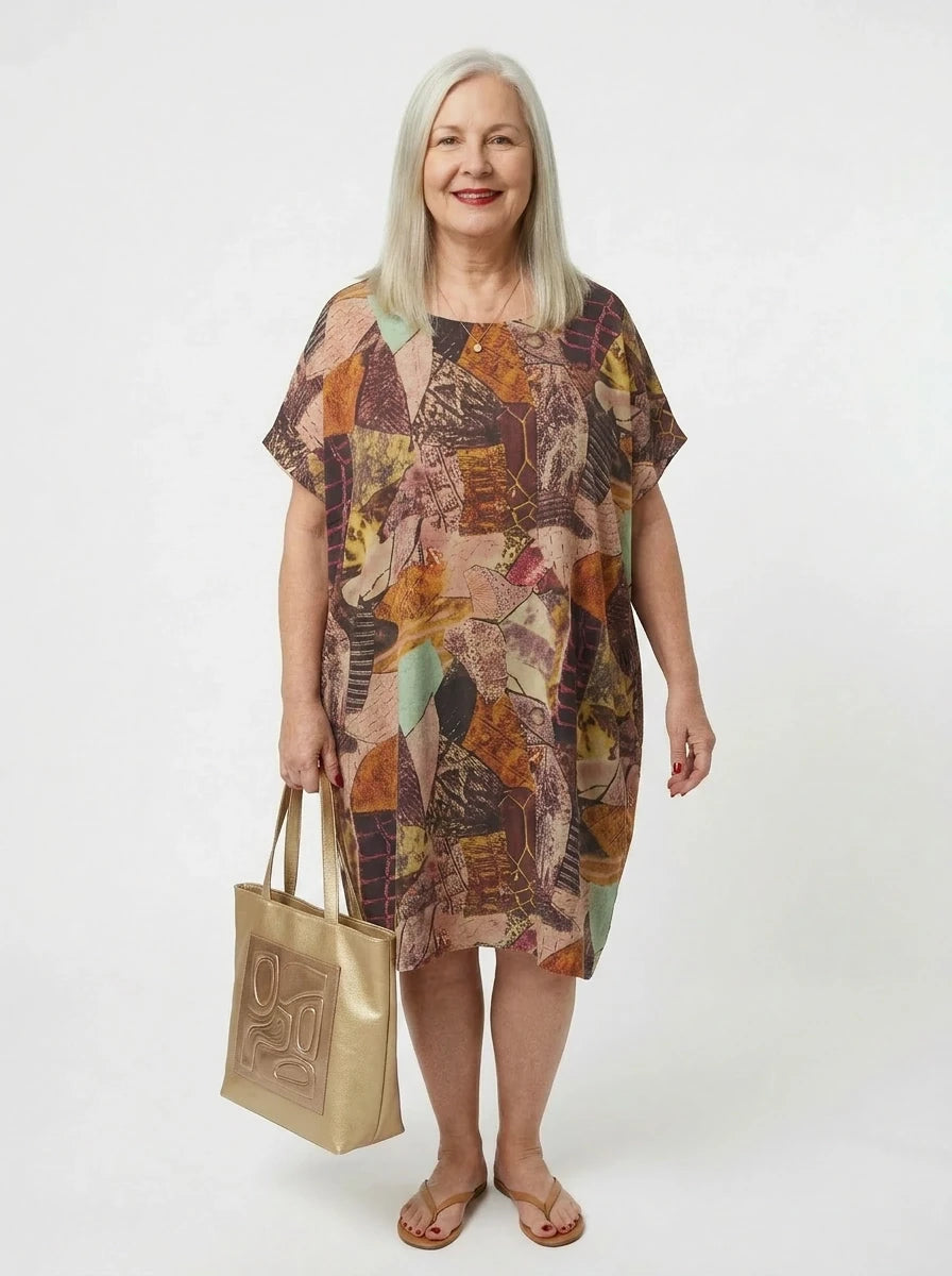 The Terra - Earthy Collage Print Dress