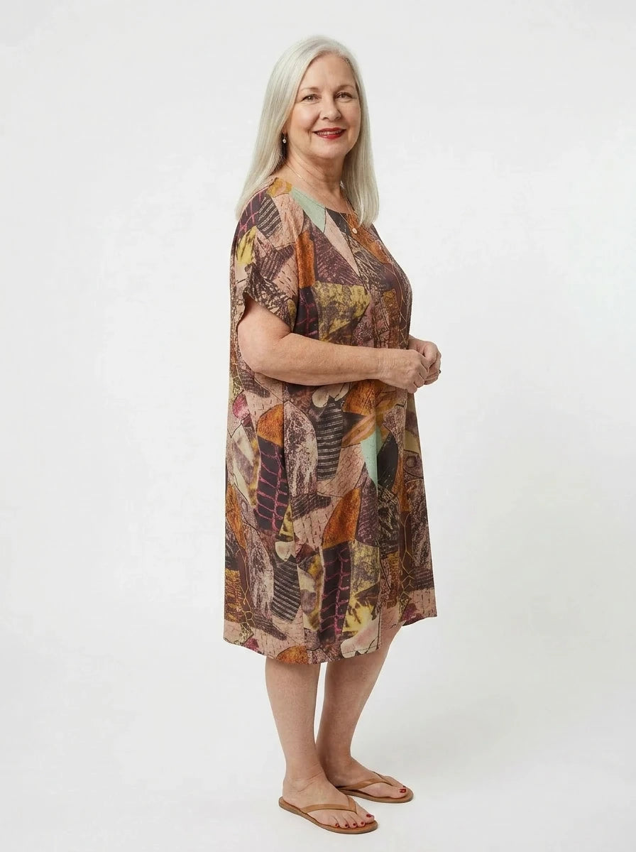 The Terra - Earthy Collage Print Dress