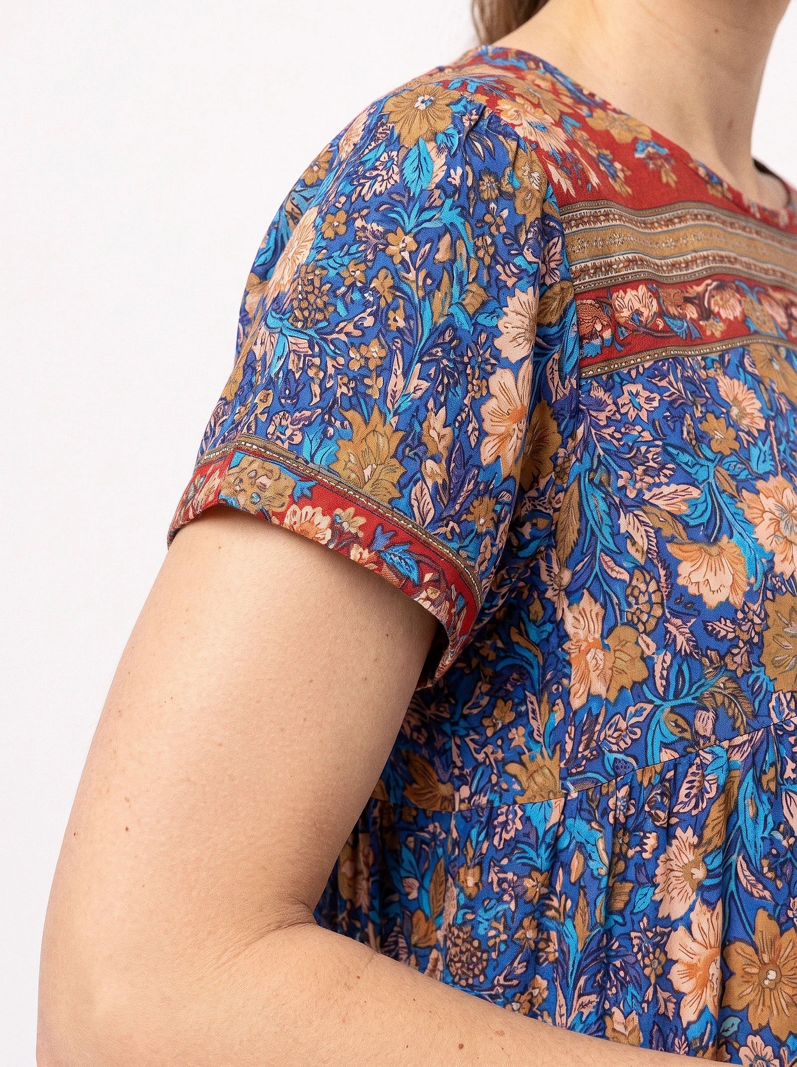 The Jaipur - Blue Floral Border Dress