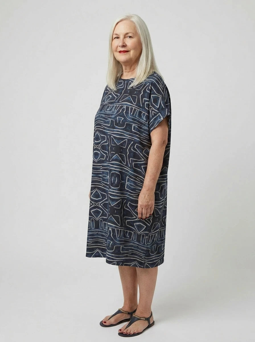 The Kuba - Navy Tribal Print Dress