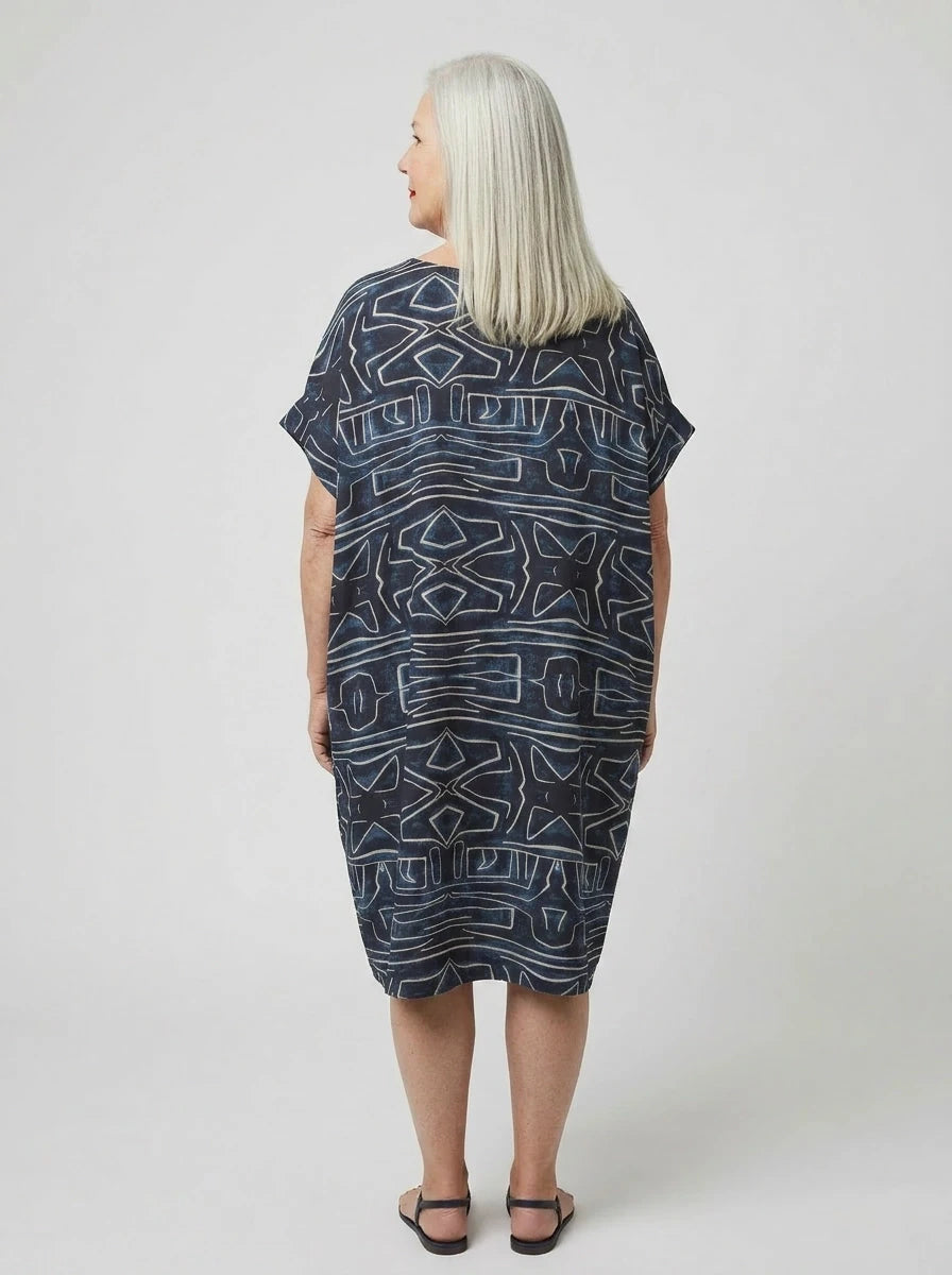 The Kuba - Navy Tribal Print Dress