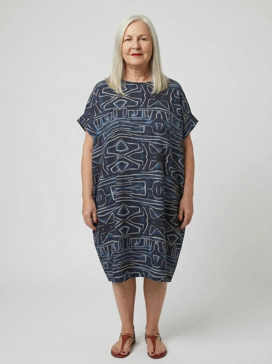 The Kuba - Navy Tribal Print Dress