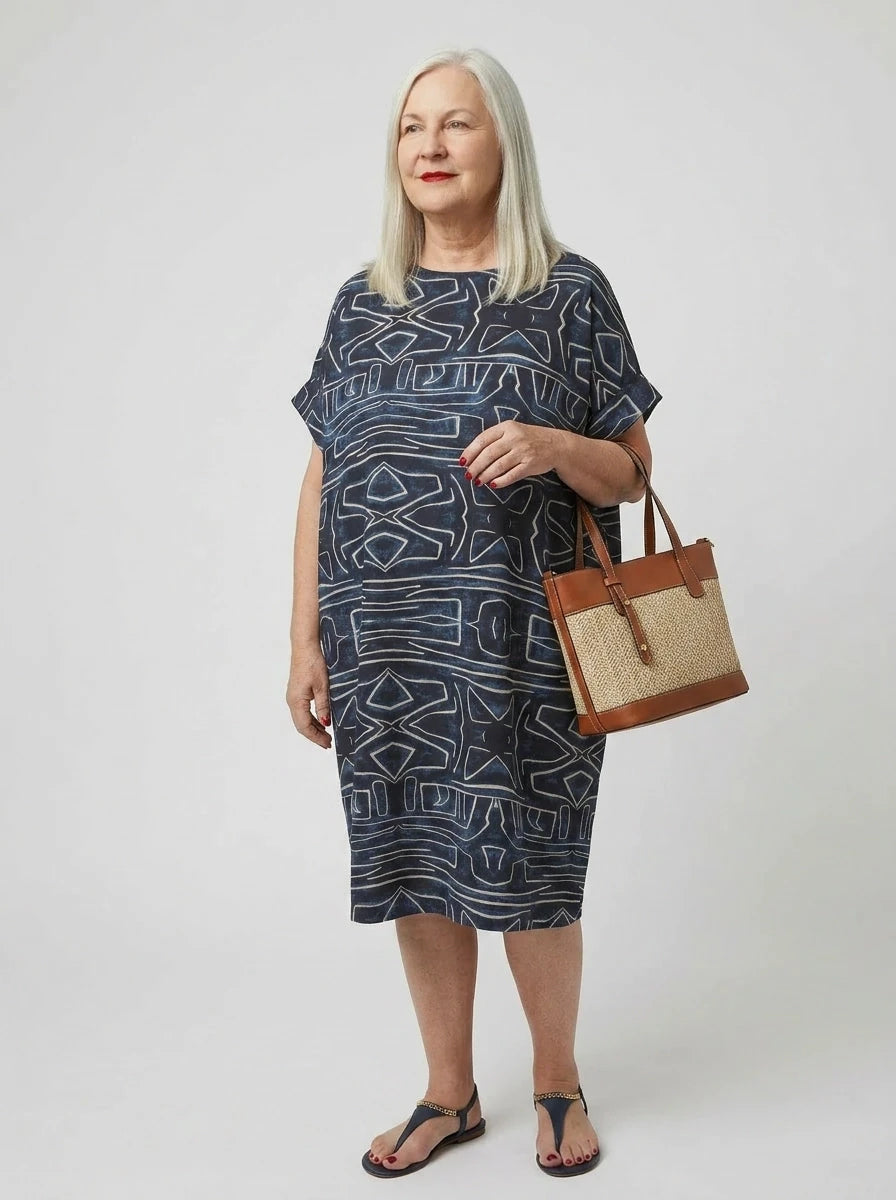 The Kuba - Navy Tribal Print Dress