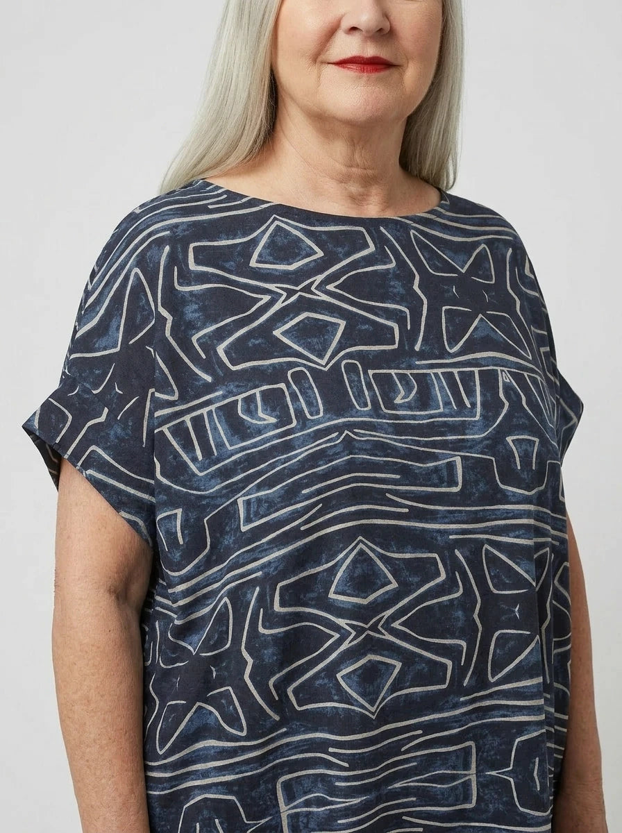 The Kuba - Navy Tribal Print Dress