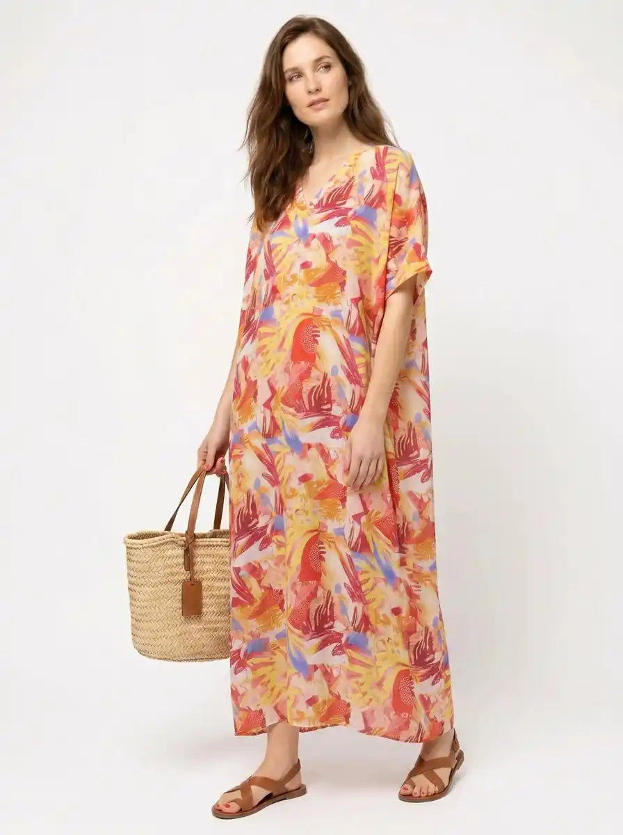 The Riviera - Tropical Brushstroke Caftan