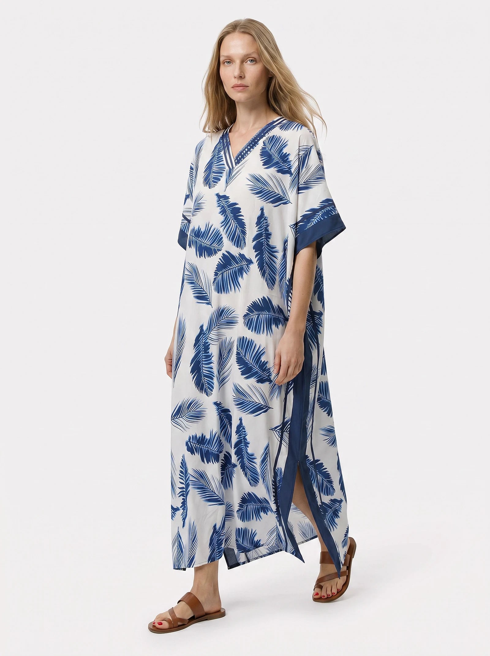 The Capri - Navy Palm Caftan