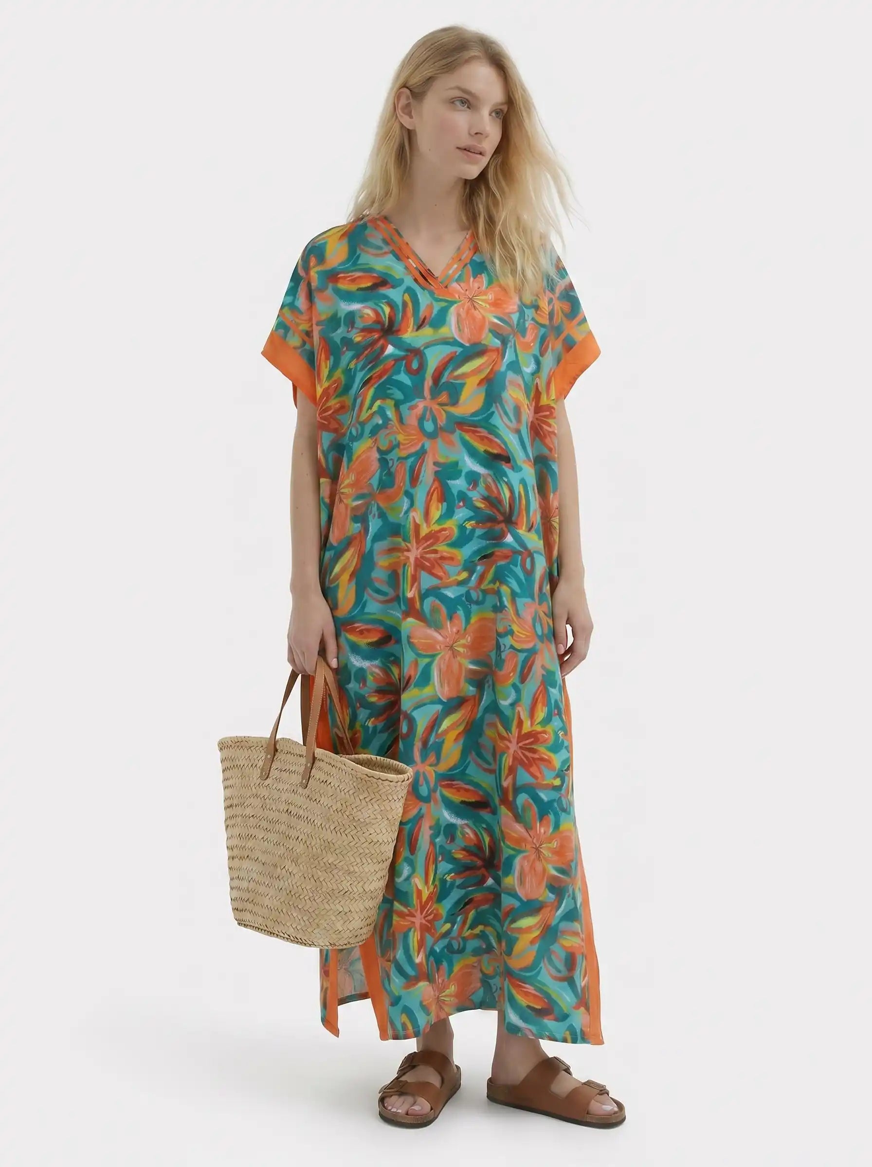 Le Caftan Tropical La Havane - Bleu Sarcelle & Orange
