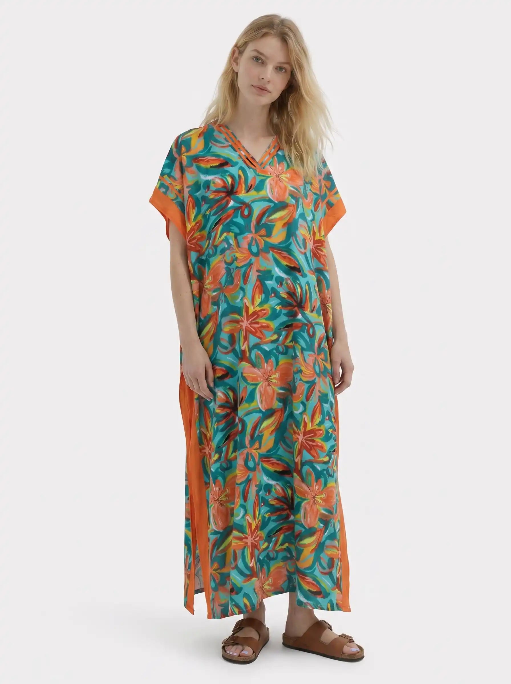 The Havana - Teal & Orange Tropical Caftan