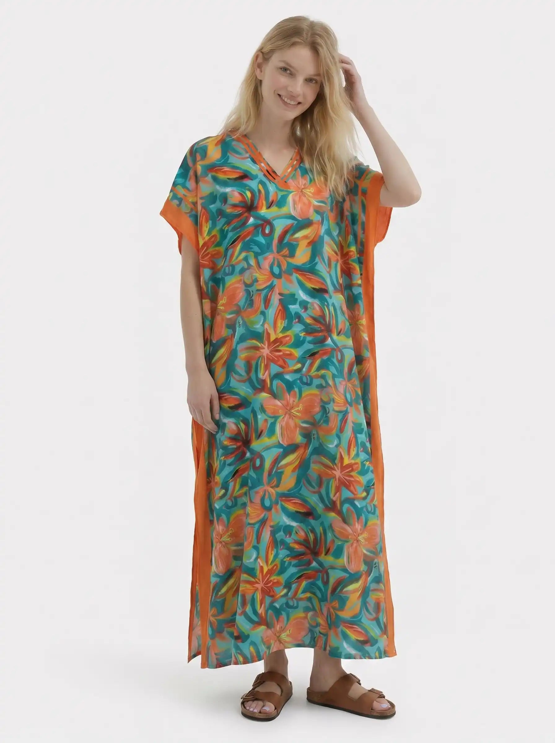 The Havana - Teal & Orange Tropical Caftan