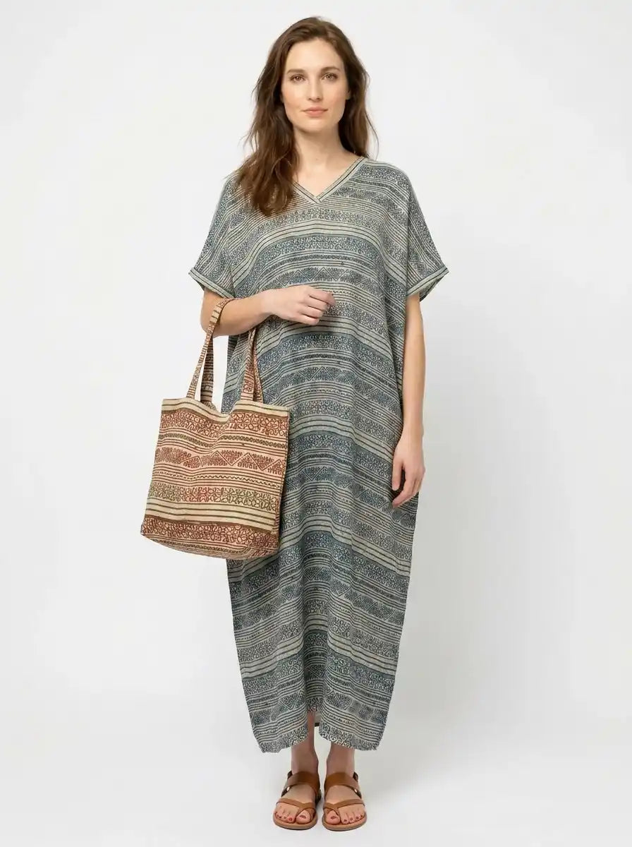 Le caftan ornemental lin - sauge