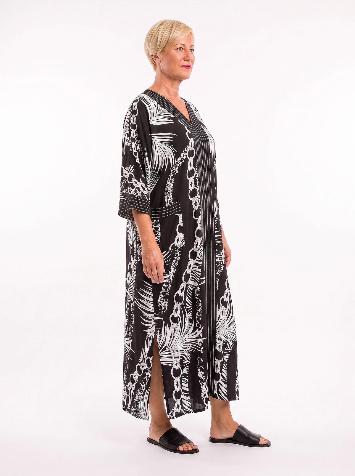 The Portofino - Monochrome Palm Caftan Dress