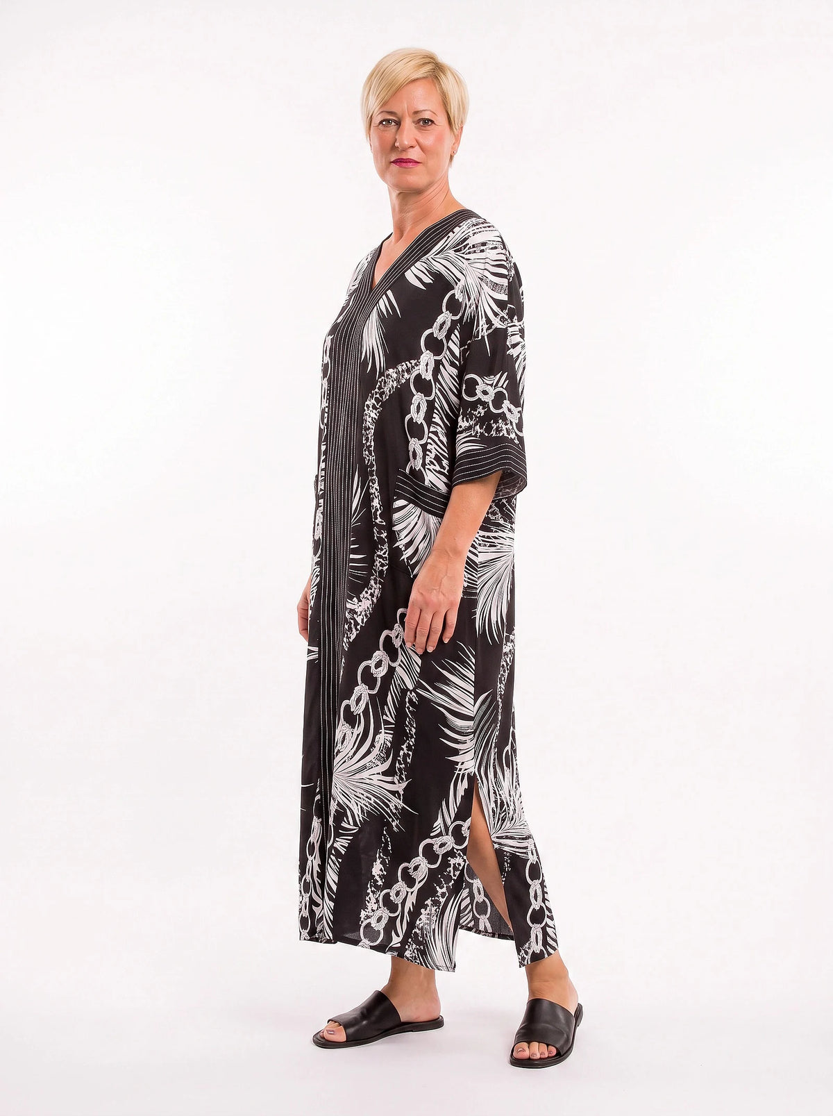 The Portofino - Monochrome Palm Caftan Dress