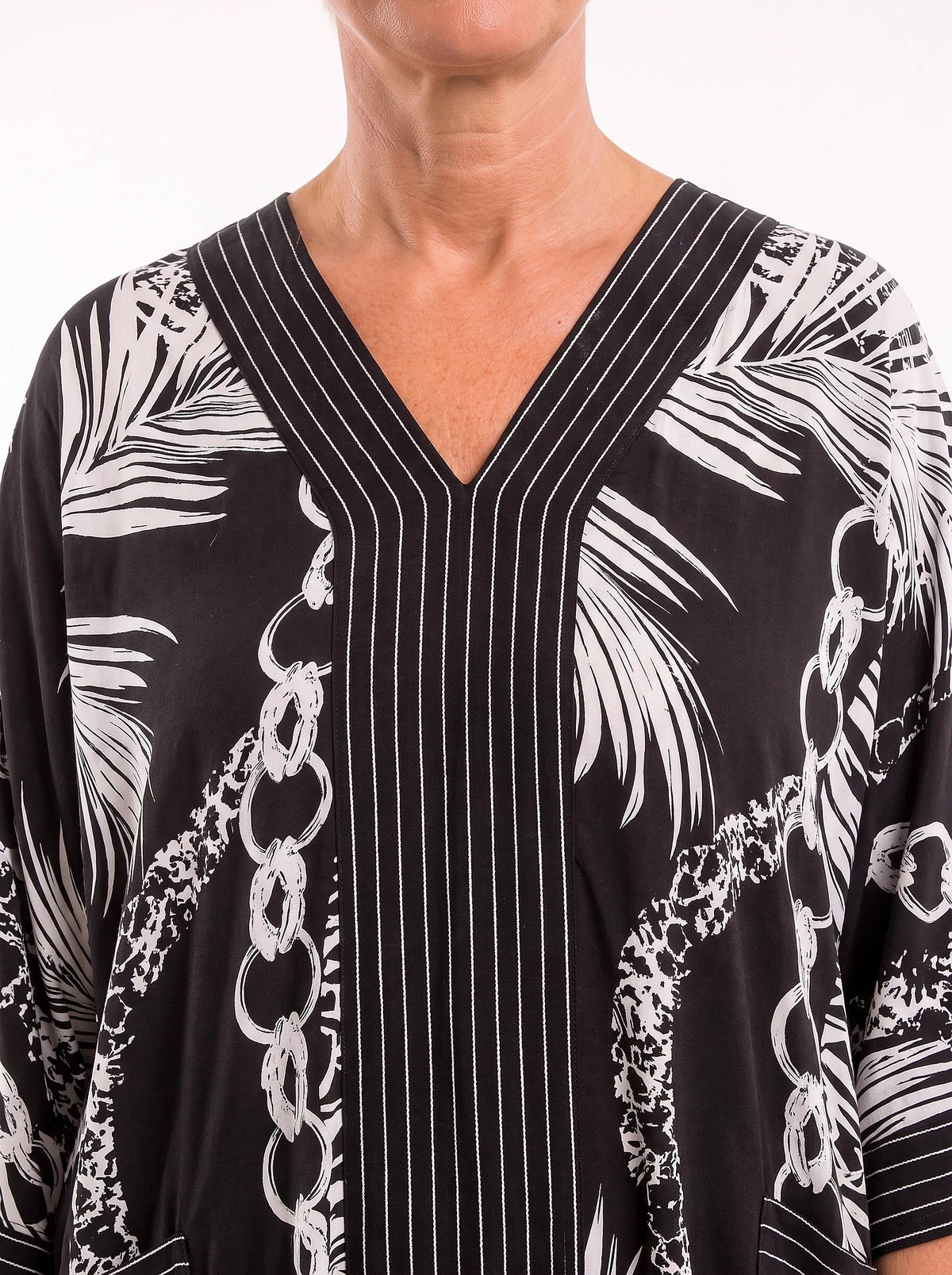 The Portofino - Monochrome Palm Caftan Dress
