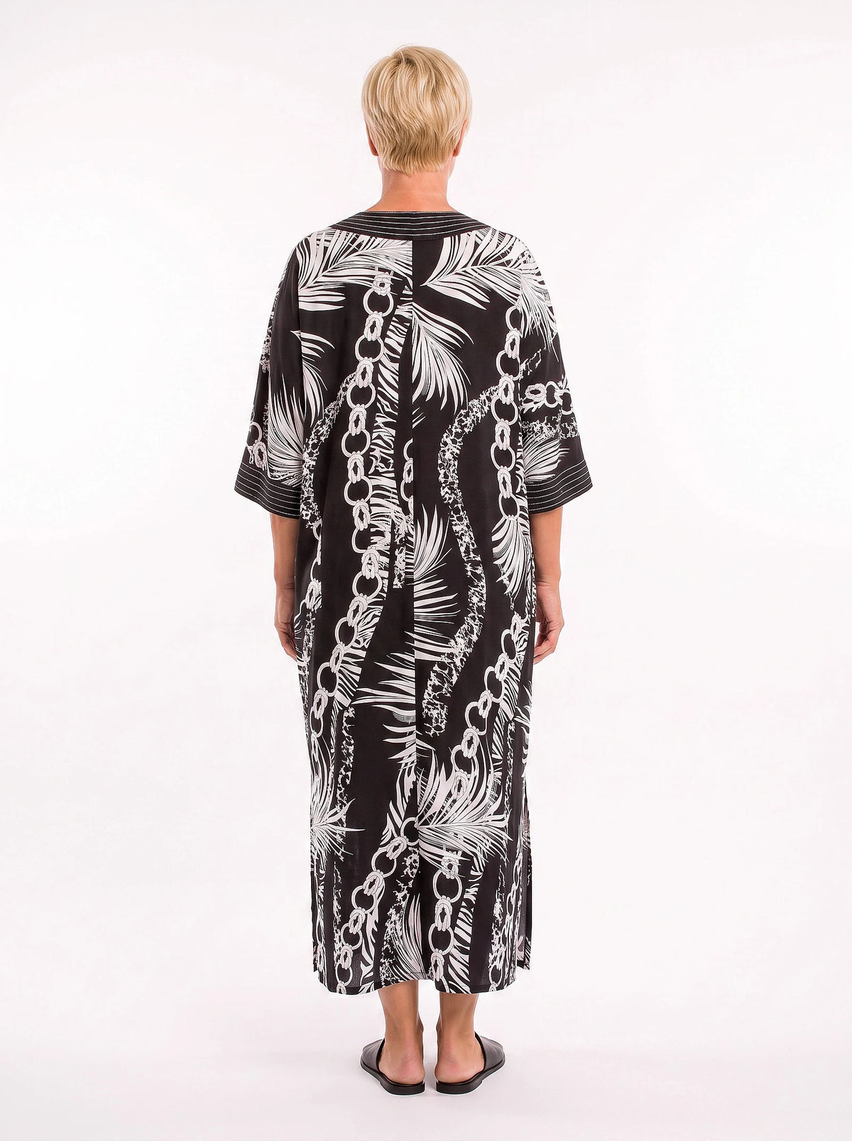 The Portofino - Monochrome Palm Caftan Dress