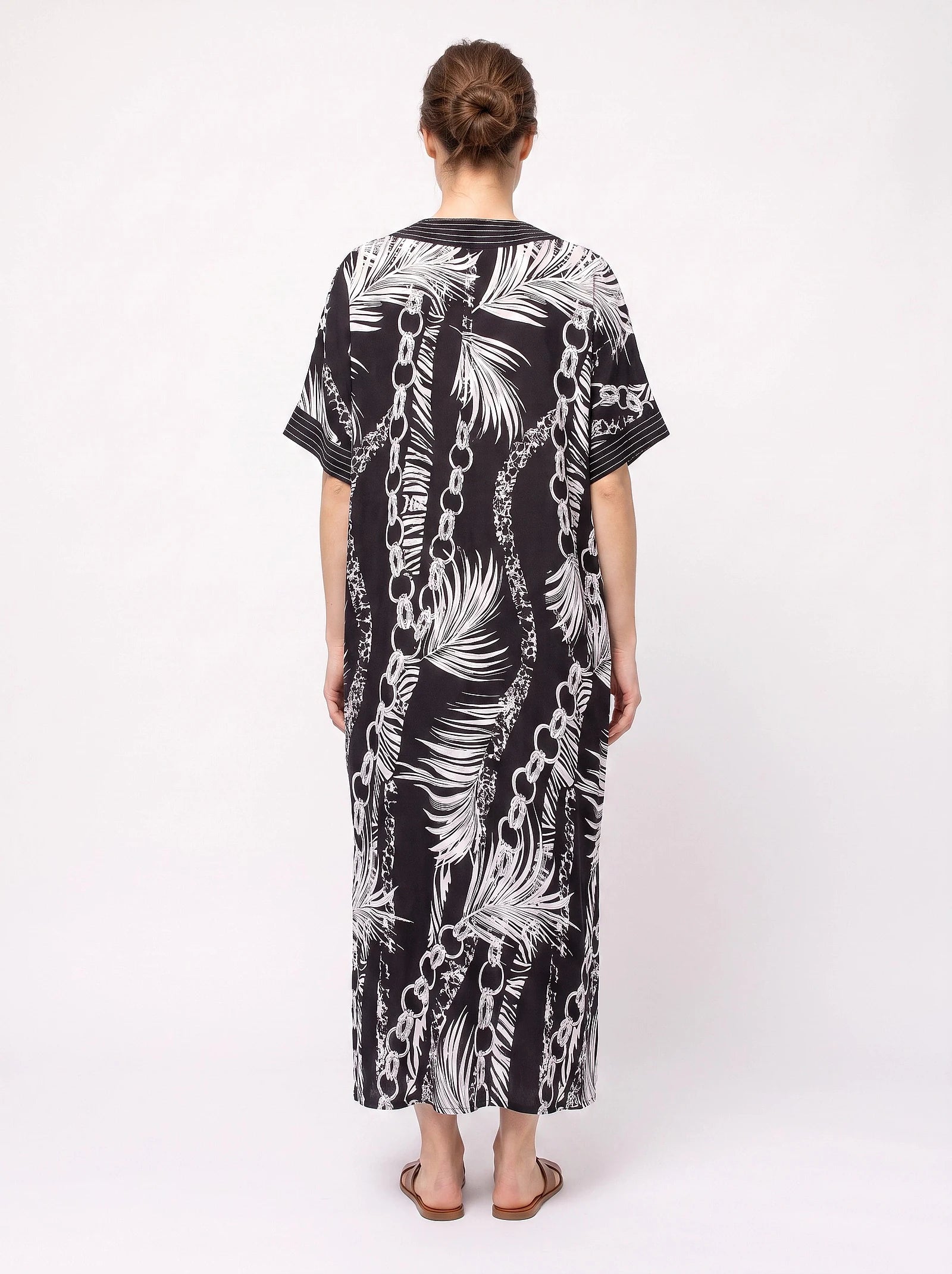 The Portofino - Monochrome Palm Caftan Dress