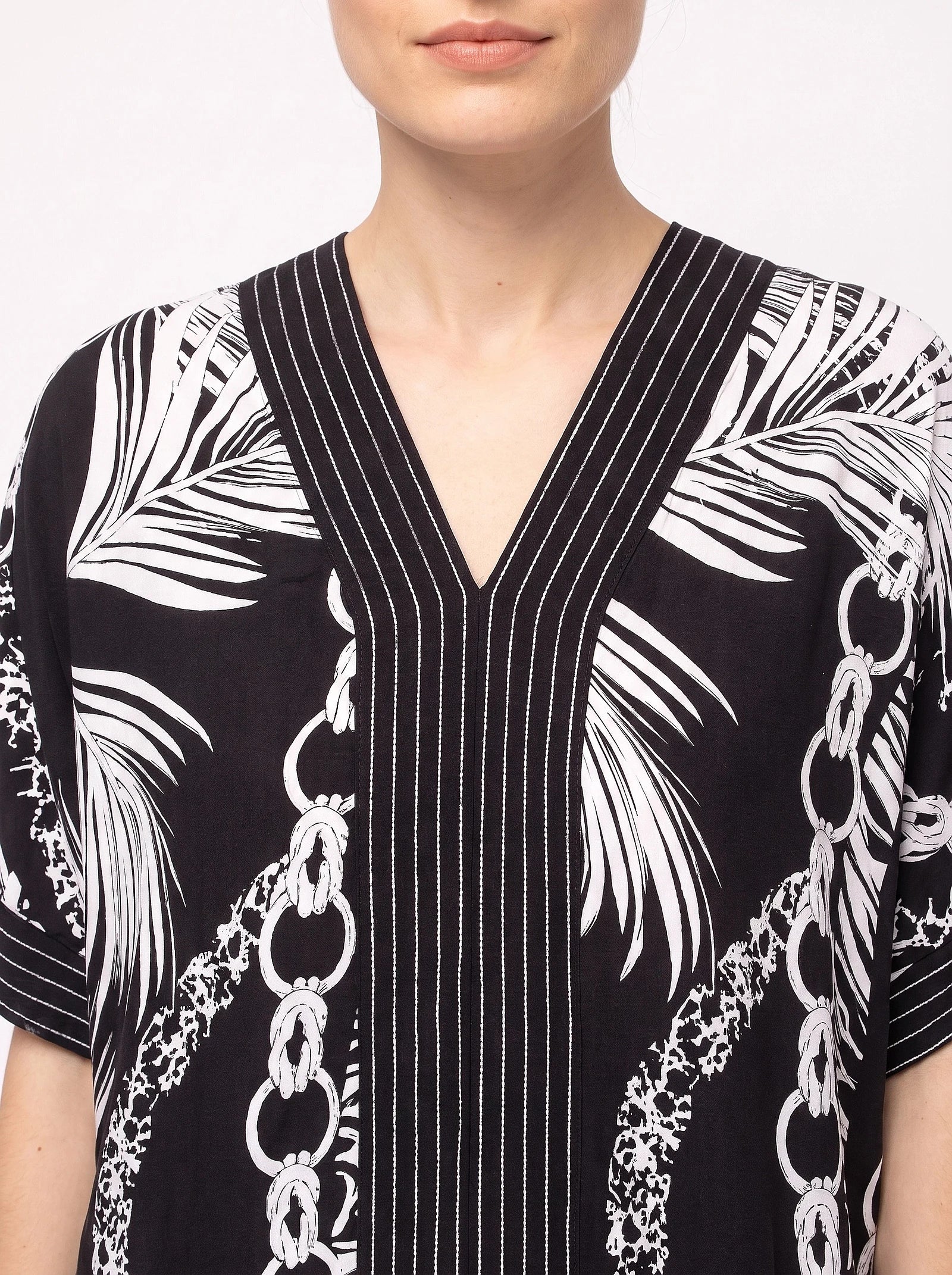 The Portofino - Monochrome Palm Caftan Dress