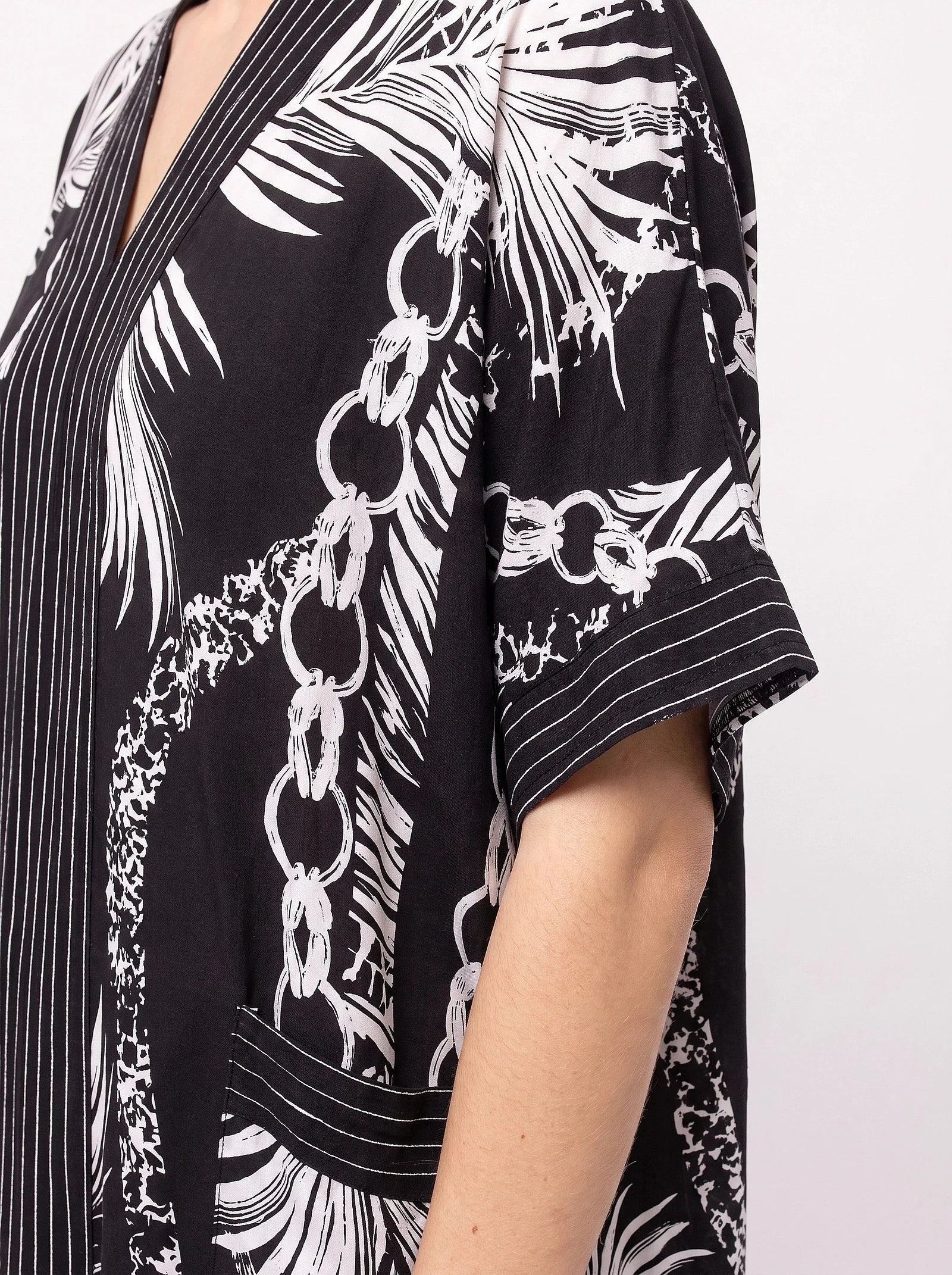 The Portofino - Monochrome Palm Caftan Dress