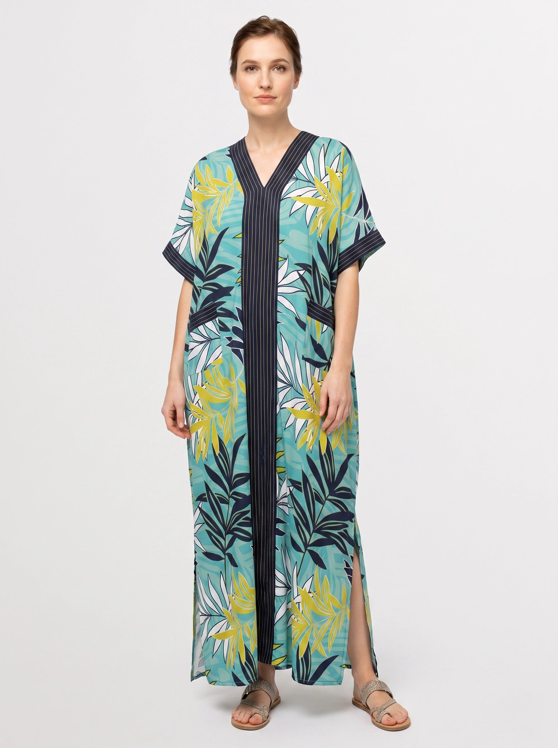 The Laguna - Tropical Palm Caftan Dress