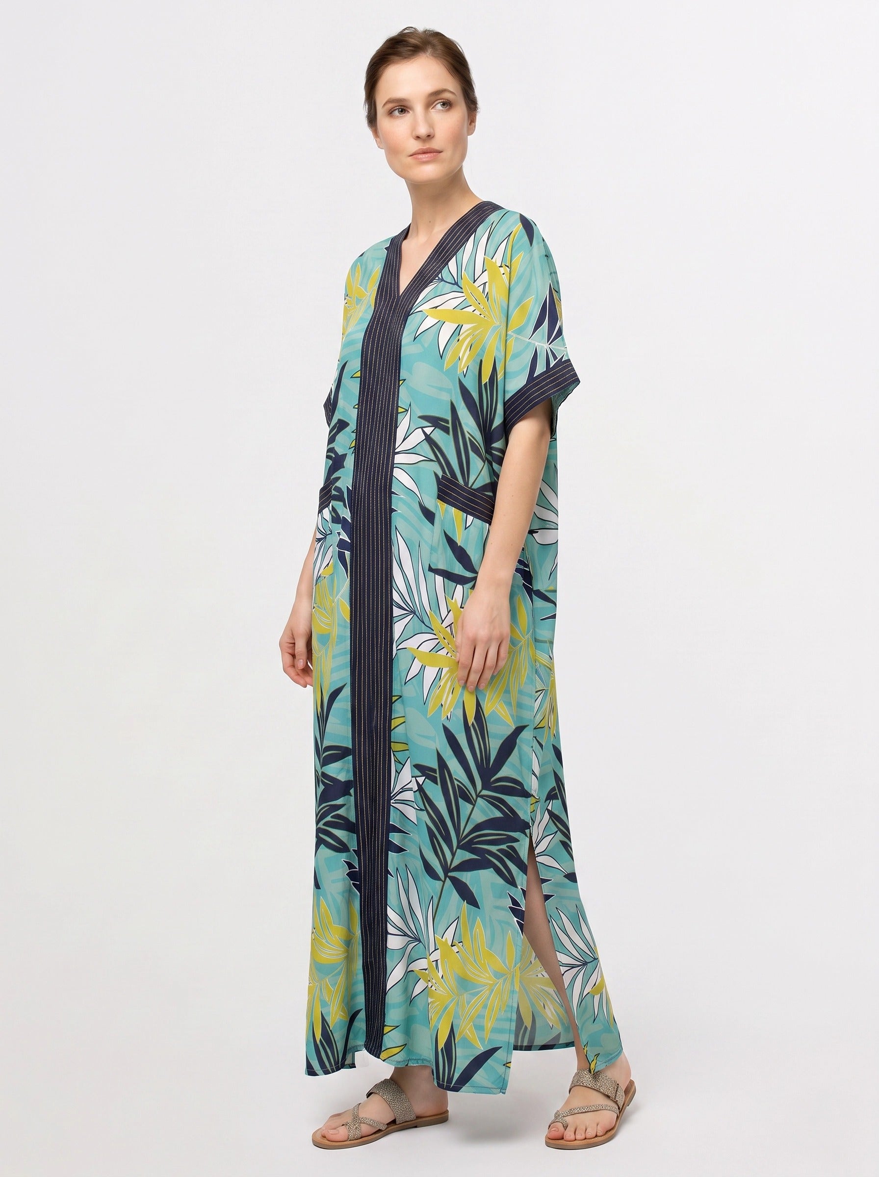 The Laguna - Tropical Palm Caftan Dress