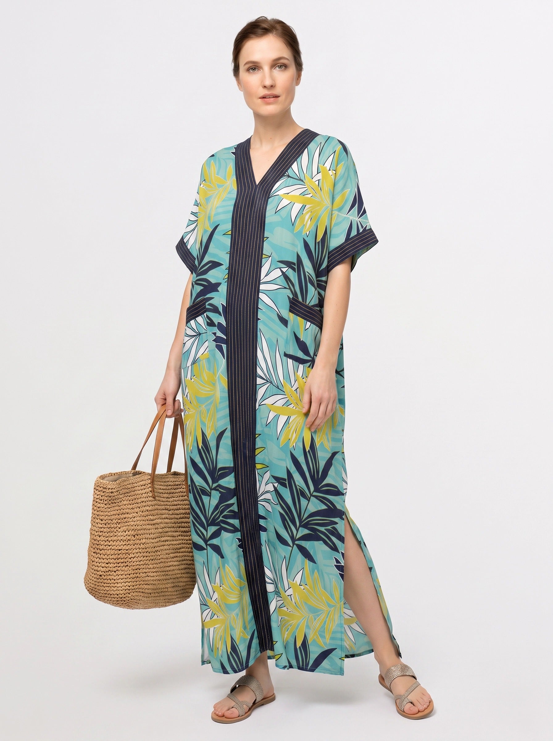 The Laguna - Tropical Palm Caftan Dress