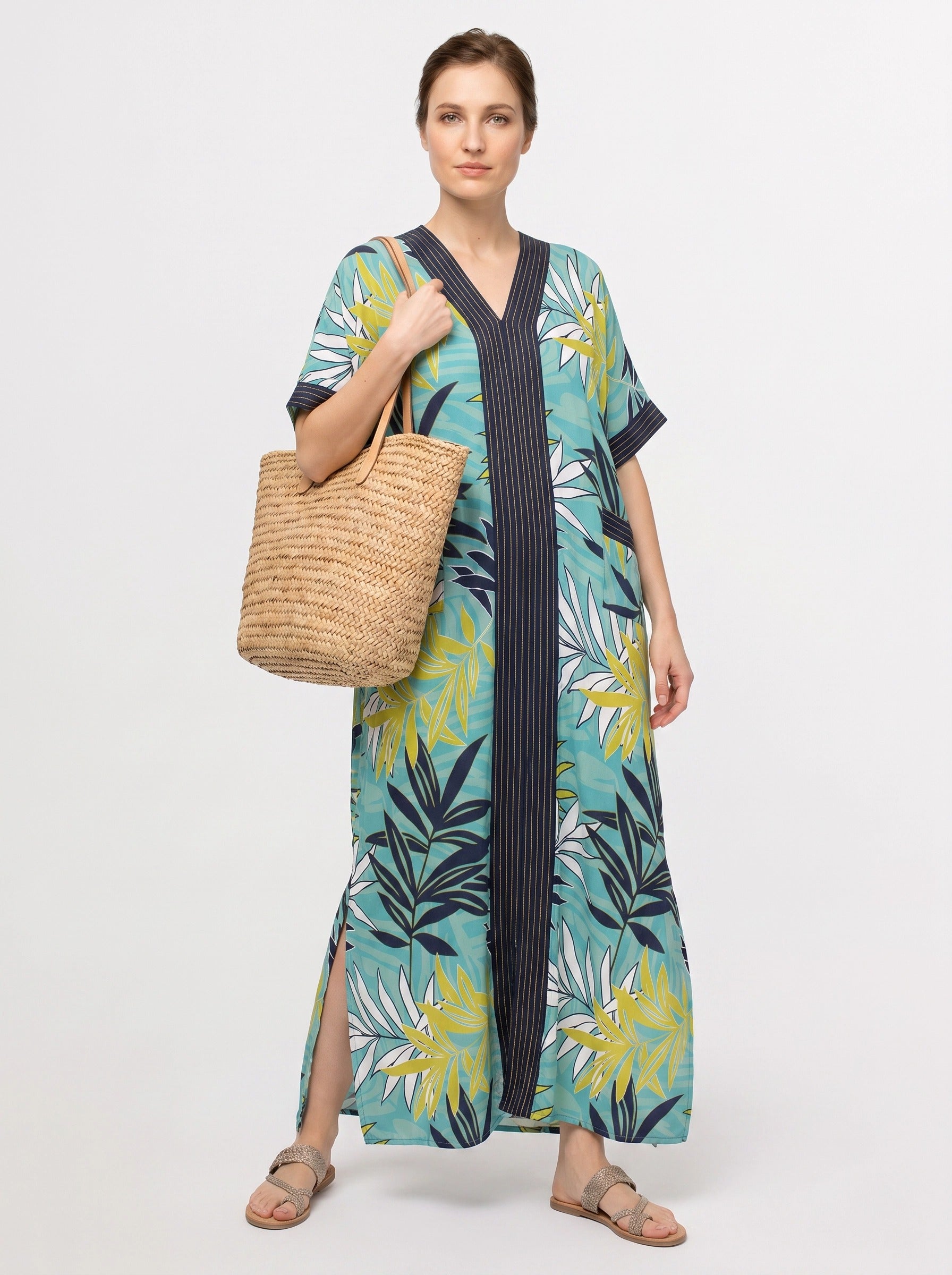 The Laguna - Tropical Palm Caftan Dress